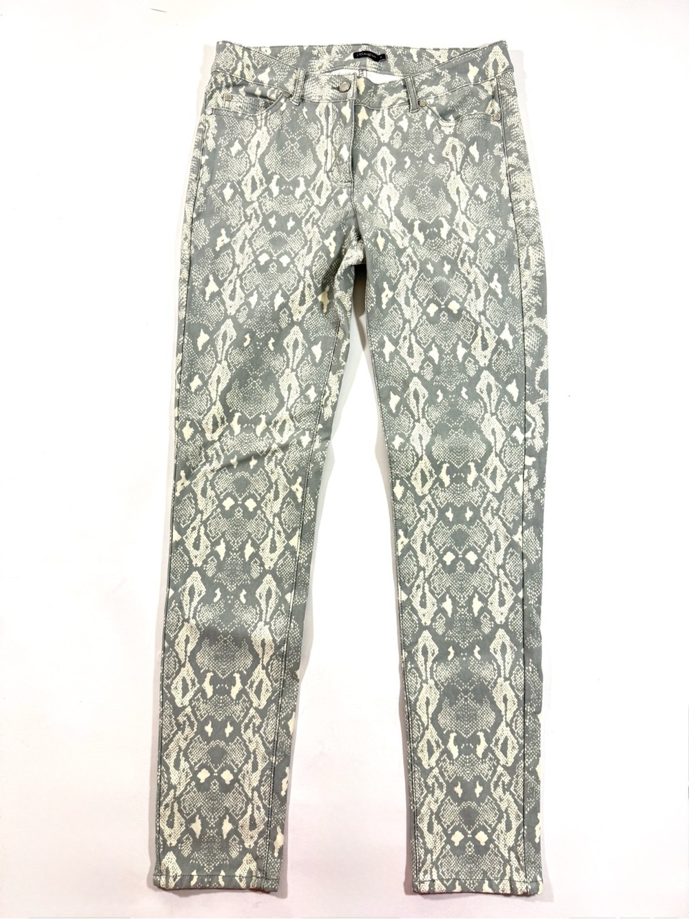 J McLaughlin Lexi Mid Rise Jeans Snakeskin Reptile Print Grey Ivory